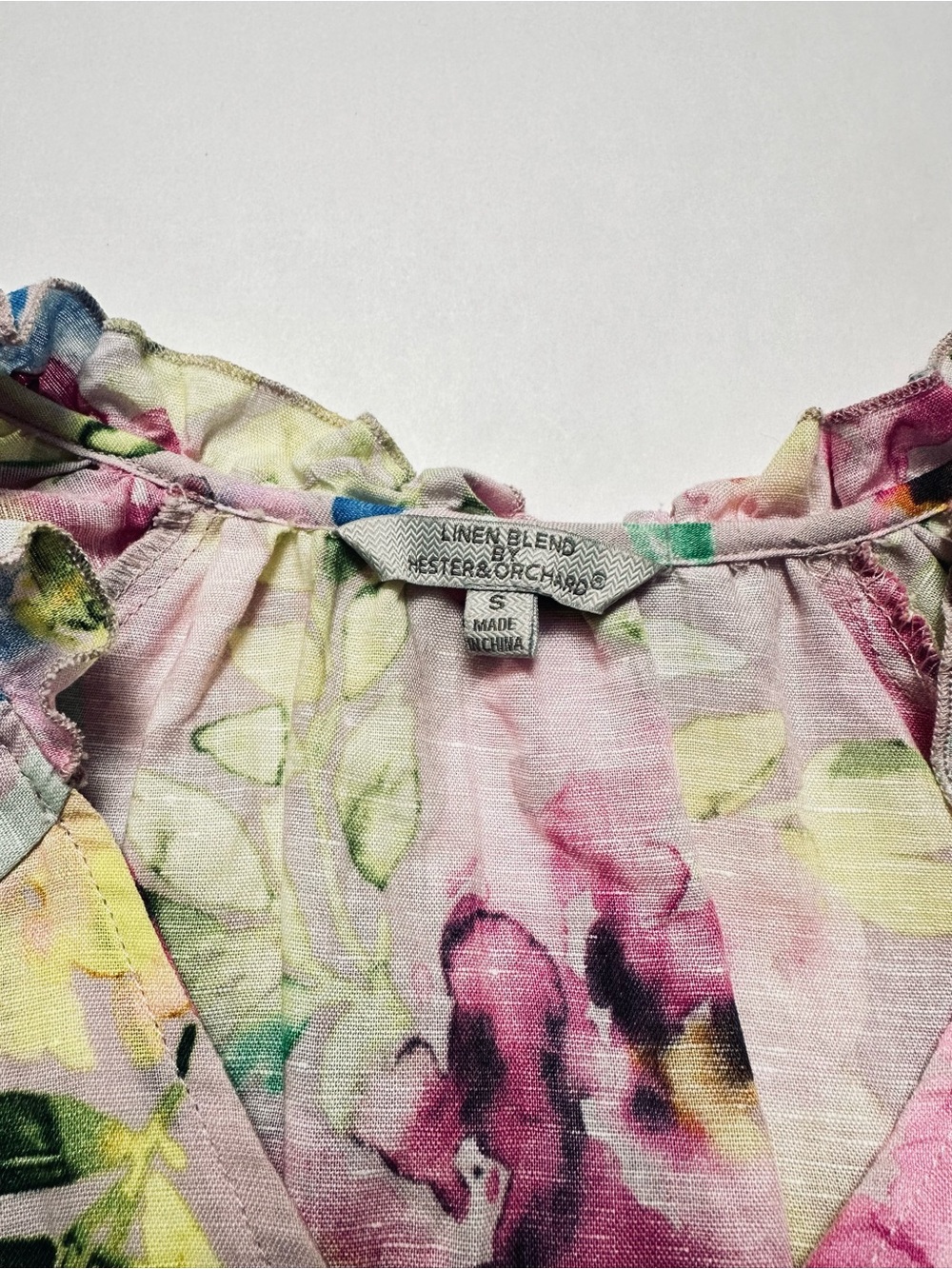 Linen Cotton Floral Blouse S Watercolor Cottagecore Romantic Boho Top - Picture 10 of 10